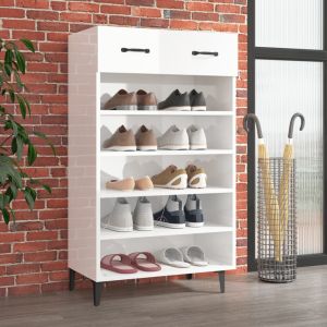 Mueble zapatero madera contrachapada blanco brillo 60x35x105 cm