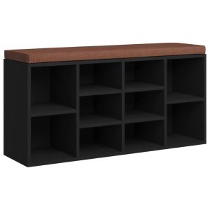 vidaXL banco zapatero de madera contrachapada negro 103x30x48 cm