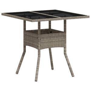 vidaXL mesa de jardín superficie de vidrio y ratán pe gris 80x80x75 cm