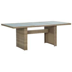 vidaXL mesa de comedor jardín vidrio y ratán pe marrón 200x100x74 cm