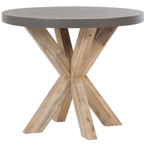 Mesa de jardín de cemento reforzado gris/madera clara ⌀ 90 cm olbia