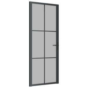 vidaXL puerta interior de vidrio y aluminio negro mate 83x201,5 cm