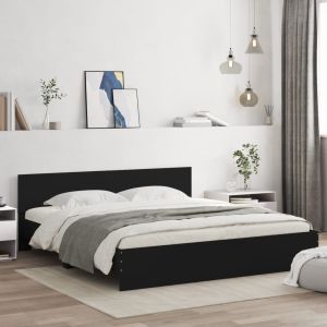 Cama -200x200 cm con cabecero y luces LED negra