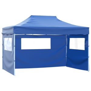 vidaXL carpa plegable profesional con 3 paredes acero azul 3x4 m