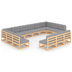 vidaXL juego de muebles de jardín 13 pzas y cojines madera maciza pino