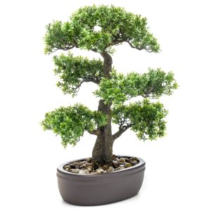 Emerald mini bonsái de ficus artificial sobre maceta marrón 43 cm