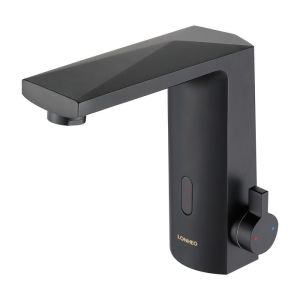 Grifo de latón infrarrojo automático, mezclador de lavabo negro con sensor