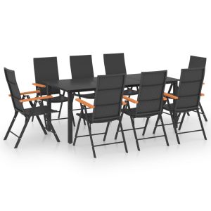 vidaXL juego de comedor para jardín 9 piezas negro y marrón