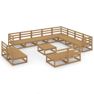 vidaXL muebles de jardín 13 pzas y cojines marrón miel madera pino