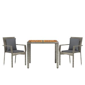 vidaXL set comedor de jardín 3 piezas con cojines ratán sintético gris