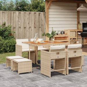 vidaXL set comedor de jardín 9 pzas con cojines ratán sintético beige