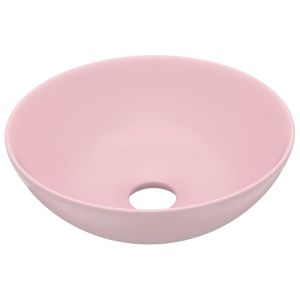 vidaXL lavabo de cuarto de baño redondo cerámica rosa mate