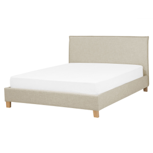 Cama con somier de poliéster beige/madera clara 160 x 200 cm sennez