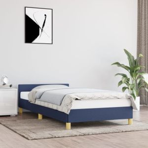 Cama 90x190 cm con cabecero de tela azul