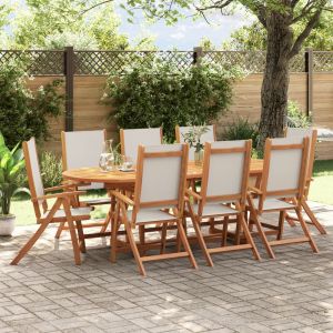 vidaXL juego comedor de jardín 9 pzas madera maciza acacia y textileno