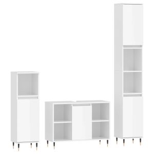 vidaXL set muebles de baño 3 piezas madera contrachapada blanco brillo