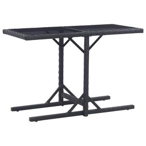 vidaXL mesa de jardín de vidrio y ratán sintético negro 110x53x72 cm