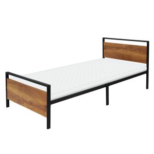 Cama metálica individual negra / madera 90x200cm con colchón de espuma fría