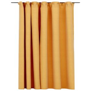 vidaXL cortina opaca con ganchos look de lino amarillo 290x245 cm