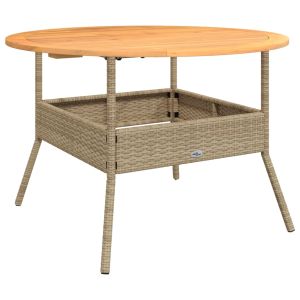 vidaXL mesa de jardín superficie de madera ratán pe beige ø110x71 cm