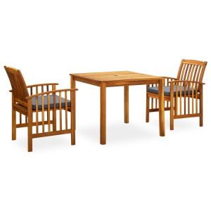 vidaXL set comedor de jardín 3 pzas y cojines madera maciza de acacia