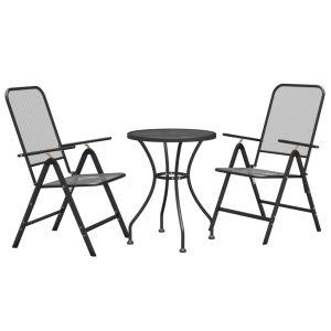 vidaXL set de comedor de jardín 3 pzas malla metal expandido antracita