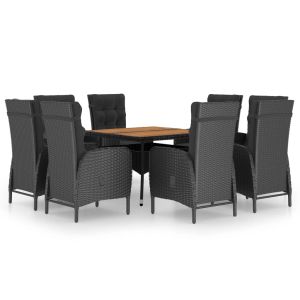 vidaXL set de comedor de jardín 9 pzas ratán pe y madera acacia negro