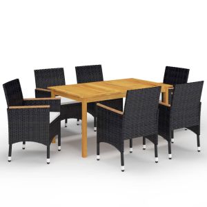 vidaXL juego de comedor de jardín de 7 piezas negro