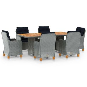 vidaXL set comedor jardín 7 pzas y cojines ratán sintético gris claro