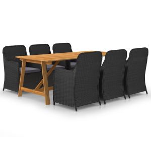 vidaXL juego de comedor para jardín de 7 piezas negro