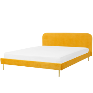 Cama con somier de terciopelo amarillo/dorado 180 x 200 cm flayat