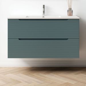 Mueble baño y lavabo boreal 100x45cm acabado azul oceano 2 caj. Suspen.