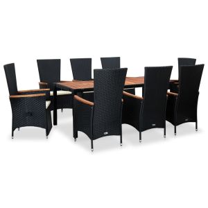 vidaXL set comedor de jardín 9 piezas y cojines ratán sintético negro