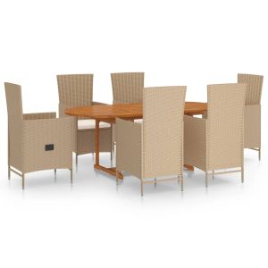 vidaXL juego de comedor de jardín 7 piezas ratán sintético beige