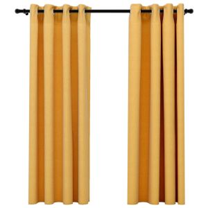 vidaXL cortinas opacas con ojales look lino 2 pzas amarillo 140x175 cm