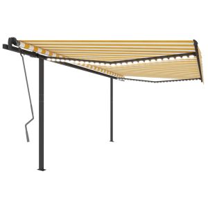 vidaXL toldo automático LED sensor de viento amarillo y blanco 4,5x3 m