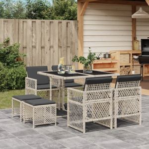 vidaXL set comedor de jardín 9 pzas cojines ratán sintético gris claro