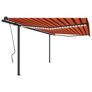 vidaXL toldo manual retráctil con LED naranja y marrón 4,5x3 m