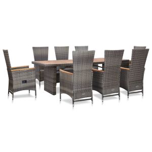 vidaXL set de comedor de jardín 9 pzas y cojines ratán sintético gris