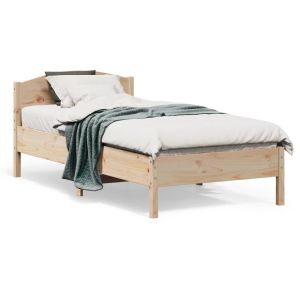 Cama -90x190 cm con cabecero madera maciza pino