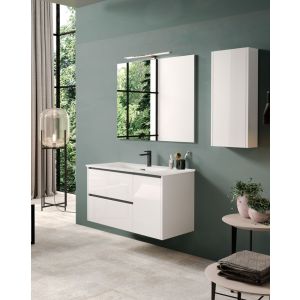 Mueble de baño suspendido con lavabo cerámico | 100 cm - blanco