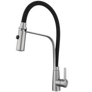 Grifo Cocina Caño Flexible Negro Acero Cepillado ESCOPIU HIBERA GRIFERS