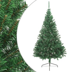 vidaXL medio árbol de navidad artificial con soporte PVC verde 210 cm