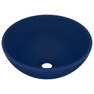 vidaXL lavabo de lujo redondo cerámica azul oscuro mate 32,5x14 cm