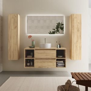 Mueble baño bequia plus 120 cm y 2 coquetas roble + lavabo +encimera