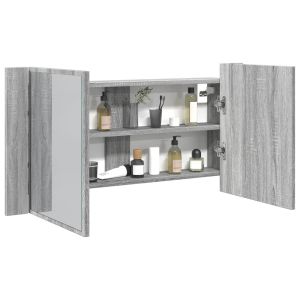 Armario espejo de baño luz LED acrílico gris sonoma 90x12x45 cm es3207