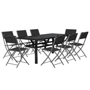 vidaXL juego de comedor de jardín 9 piezas gris y negro