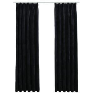 vidaXL cortinas opacas con ganchos 2 uds terciopelo negro 140x245 cm