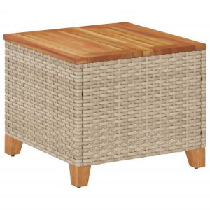 vidaXL mesa de jardín ratán sintético madera acacia beige 45x45x37 cm