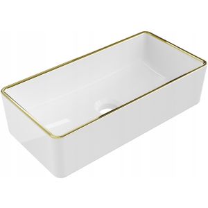 Lavabo cerámico sobre encimera, 46,5x23,5x12 cm, blanco/dorado